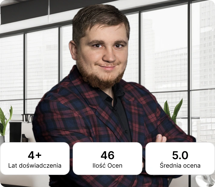Sebastian Borowy, radca prawny specjalizujący się w sprawach dotyczących wypadków w pracy, na tle nowoczesnego wnętrza.