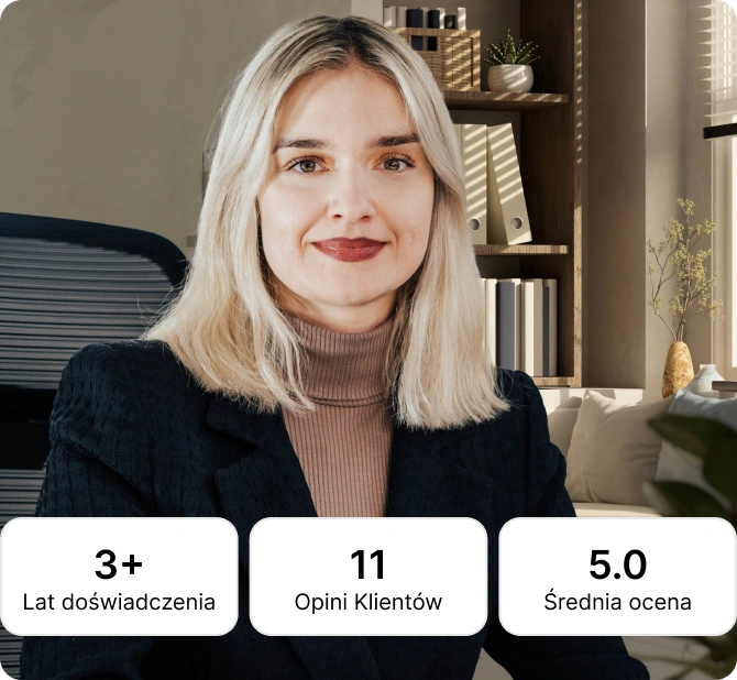 Aleksandra Bryniarska-Duda, adwokat specjalizująca się w sprawach dotyczących błędów medycznych, na tle stylowego biura.